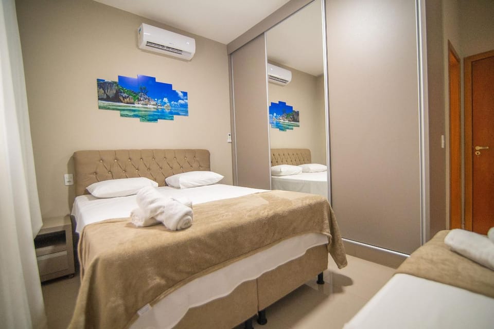 Bed, Bedroom, towels, air conditioner