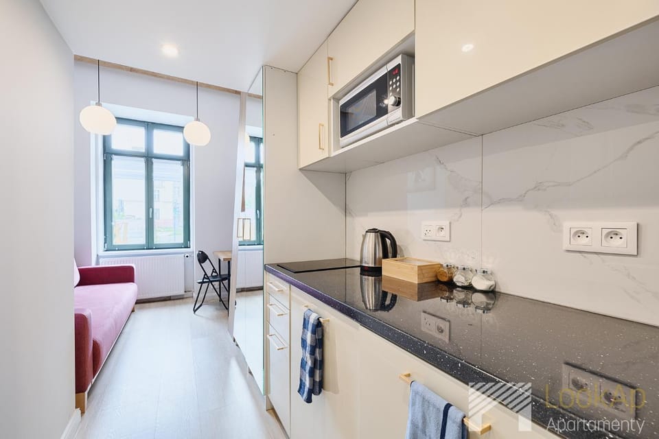 Kitchen or kitchenette, stove
