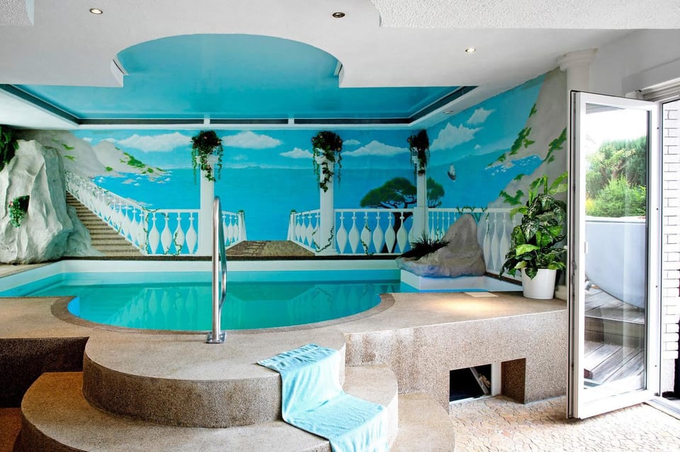 Property building, Living room, Swimming pool