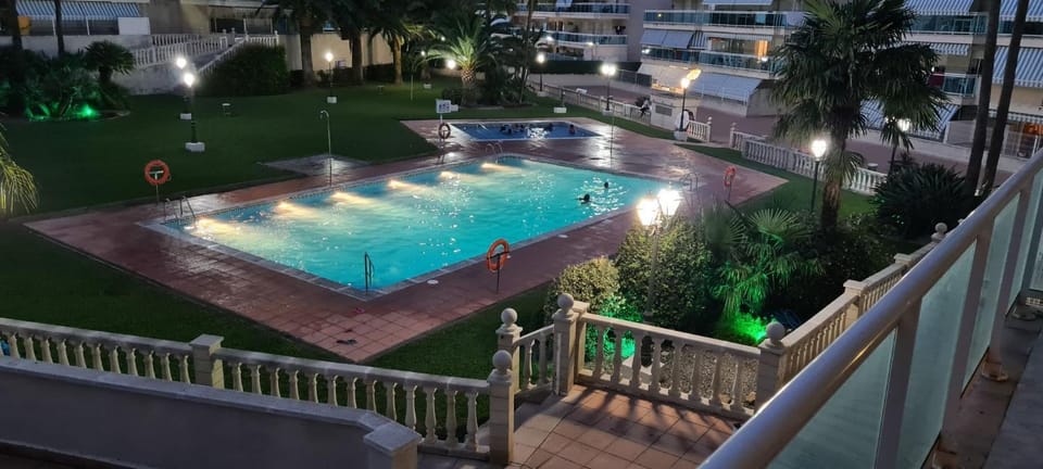 Night, Garden, Pool view, Swimming pool