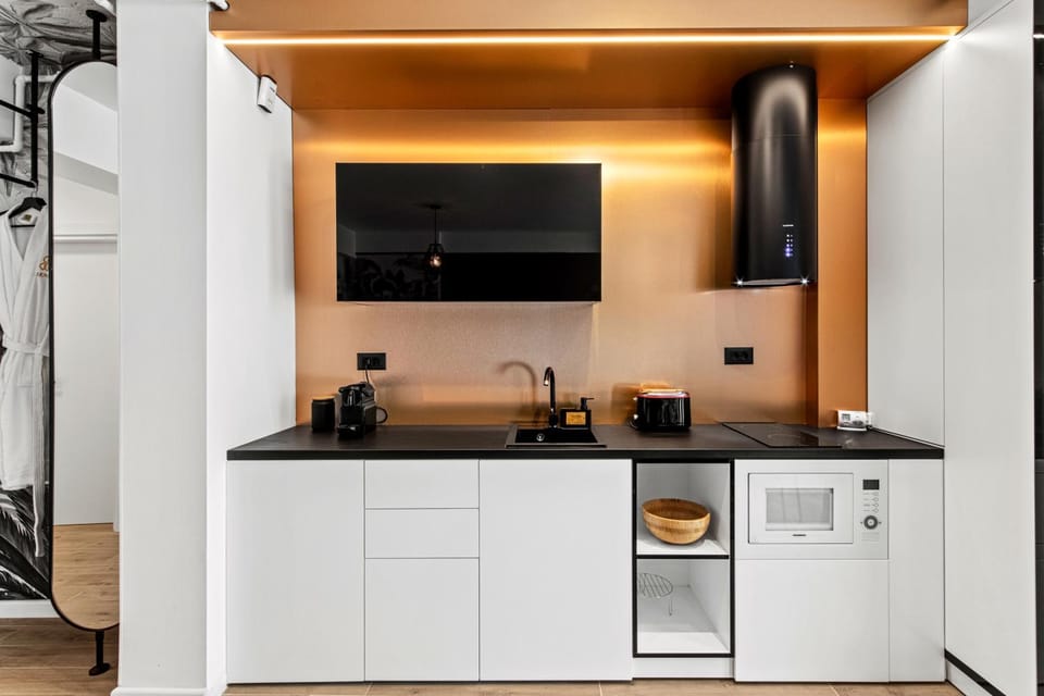 Kitchen or kitchenette, stove