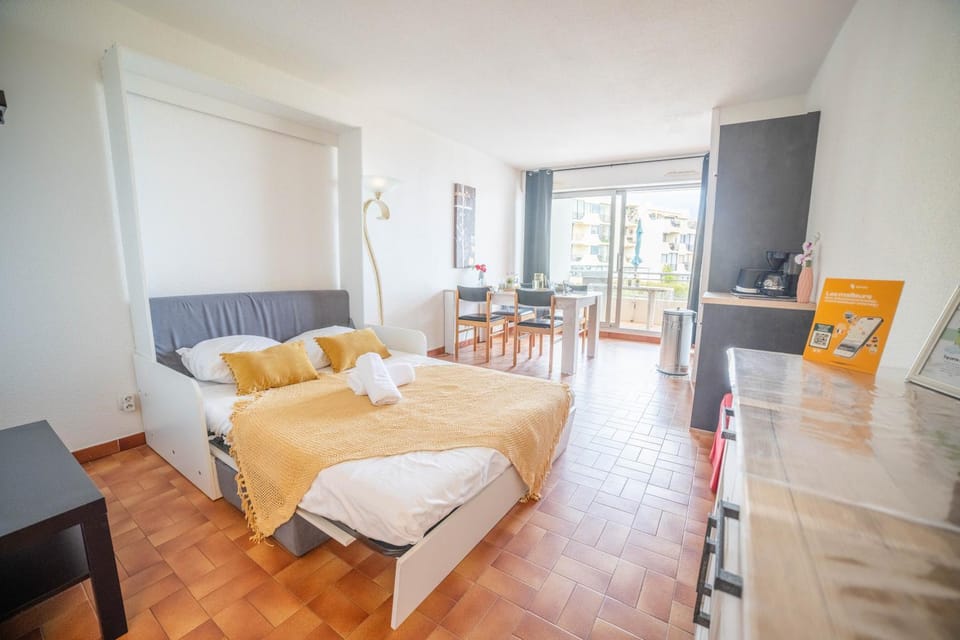 Patio, Bed, Living room, Seating area
