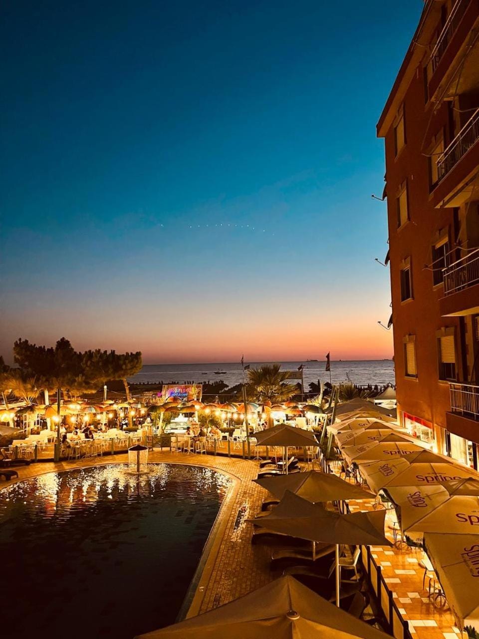 Night, Pool view, Swimming pool, Sunset