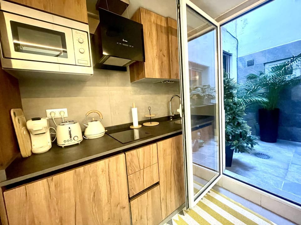 Kitchen or kitchenette, stove