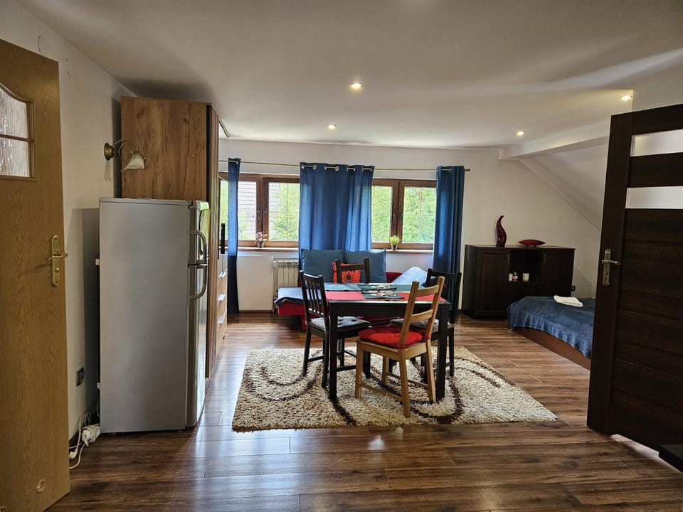 Kitchen or kitchenette, Living room, Seating area, Dining area