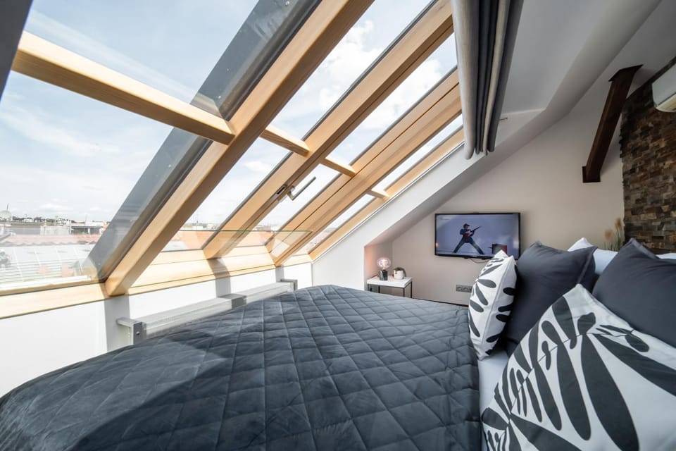 Bed, Evening entertainment, Bedroom, City view, River view, air conditioner