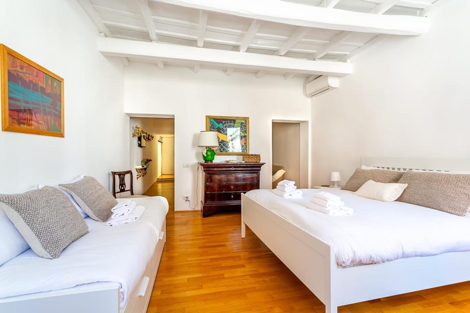 Bed, Photo of the whole room, Bedroom, towels, air conditioner