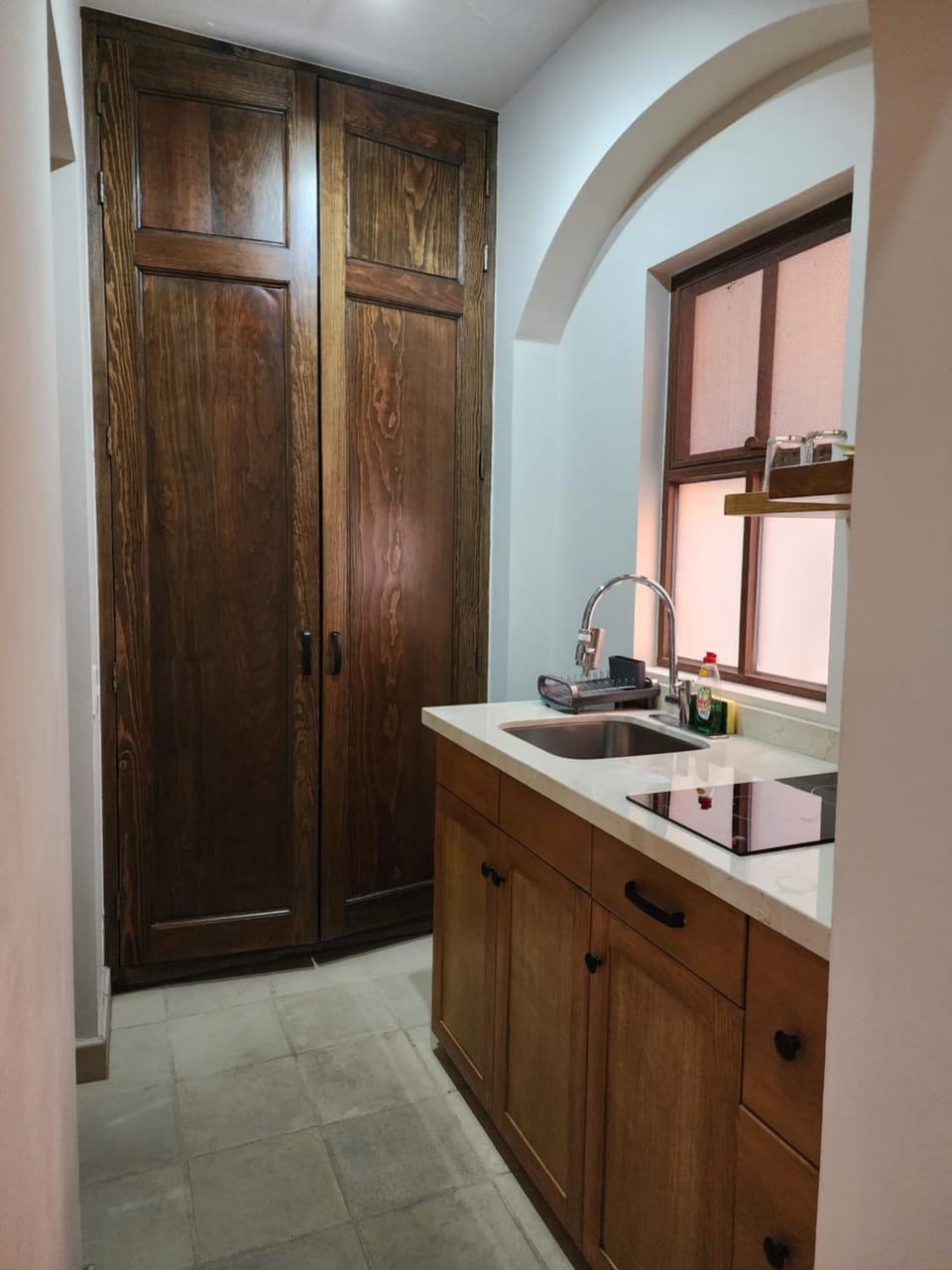 Kitchen or kitchenette, stove, wardrobe