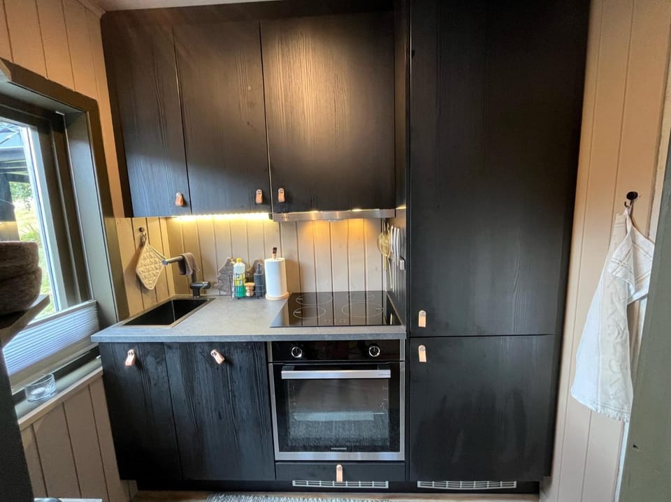 Kitchen or kitchenette, stove