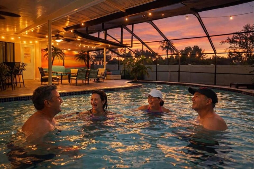 People, Pool view, group of guests