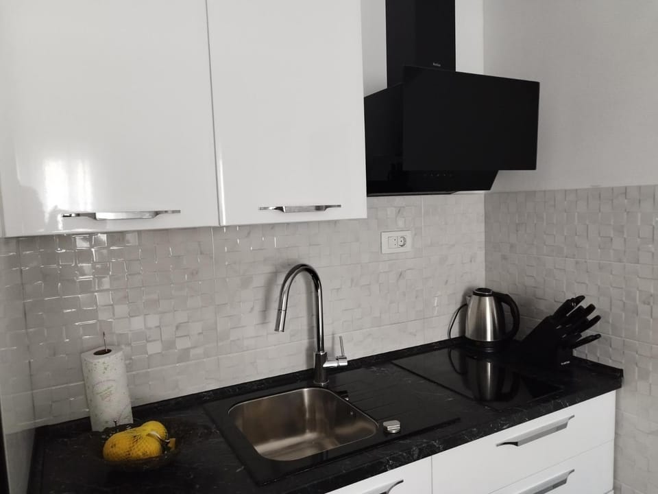 Kitchen or kitchenette, stove