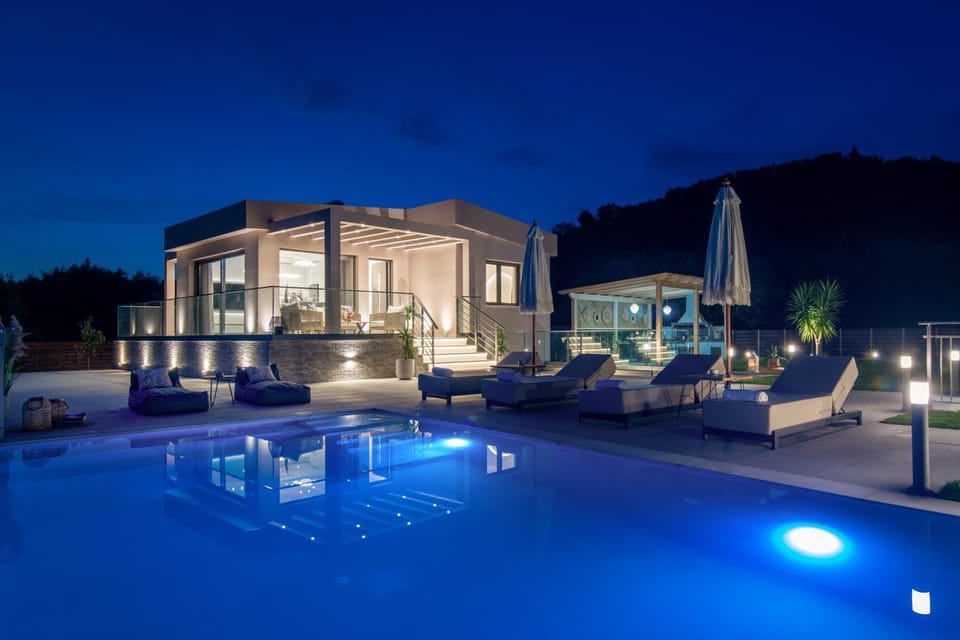 Property building, Patio, Night, Mountain view, Swimming pool