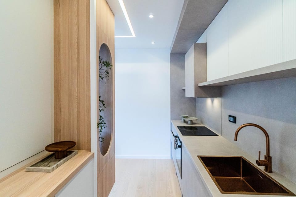 Kitchen or kitchenette, stove, kitchen