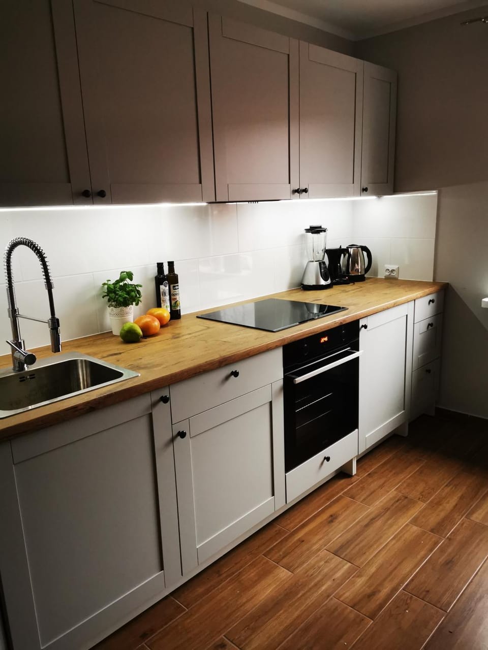 Kitchen or kitchenette, stove