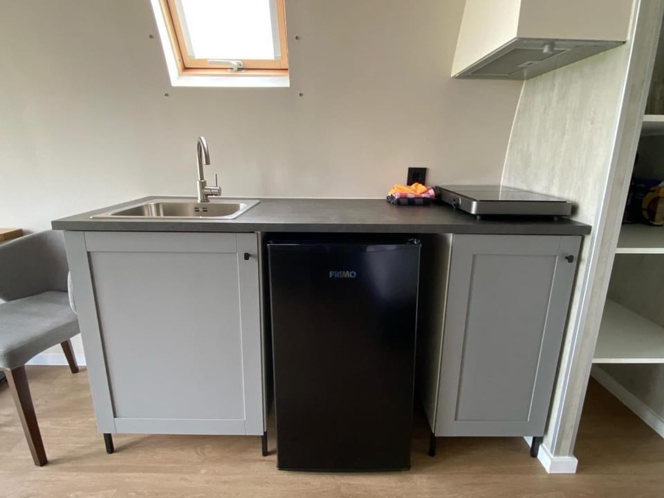 Kitchen or kitchenette, stove