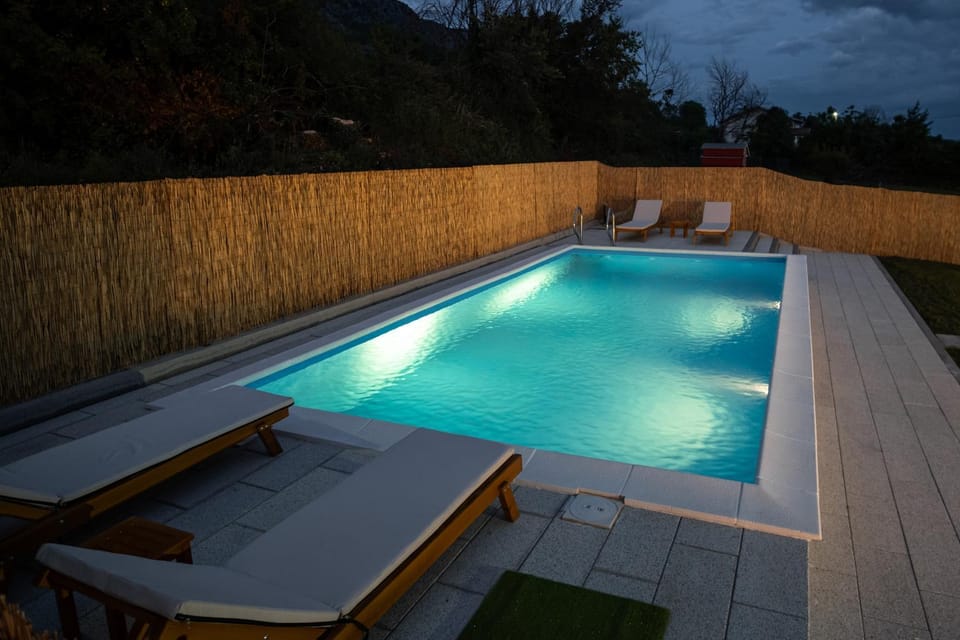 Night, Natural landscape, Pool view, Swimming pool, sunbed