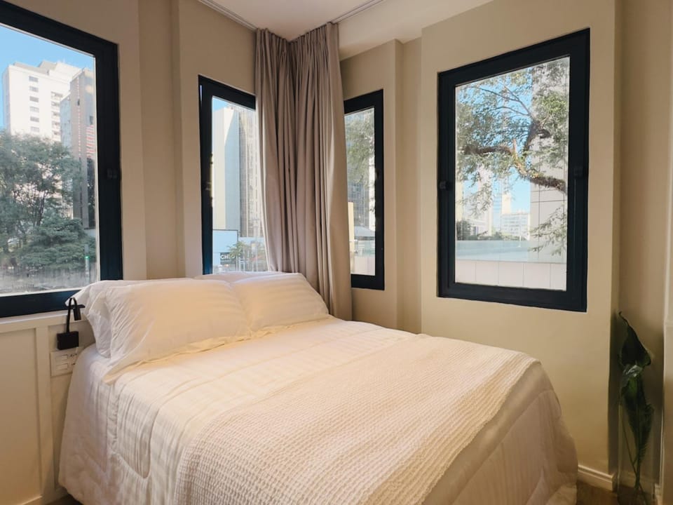 Bed, Bedroom, City view