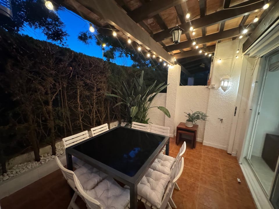 Night, Balcony/Terrace, Living room, Seating area, Evening entertainment
