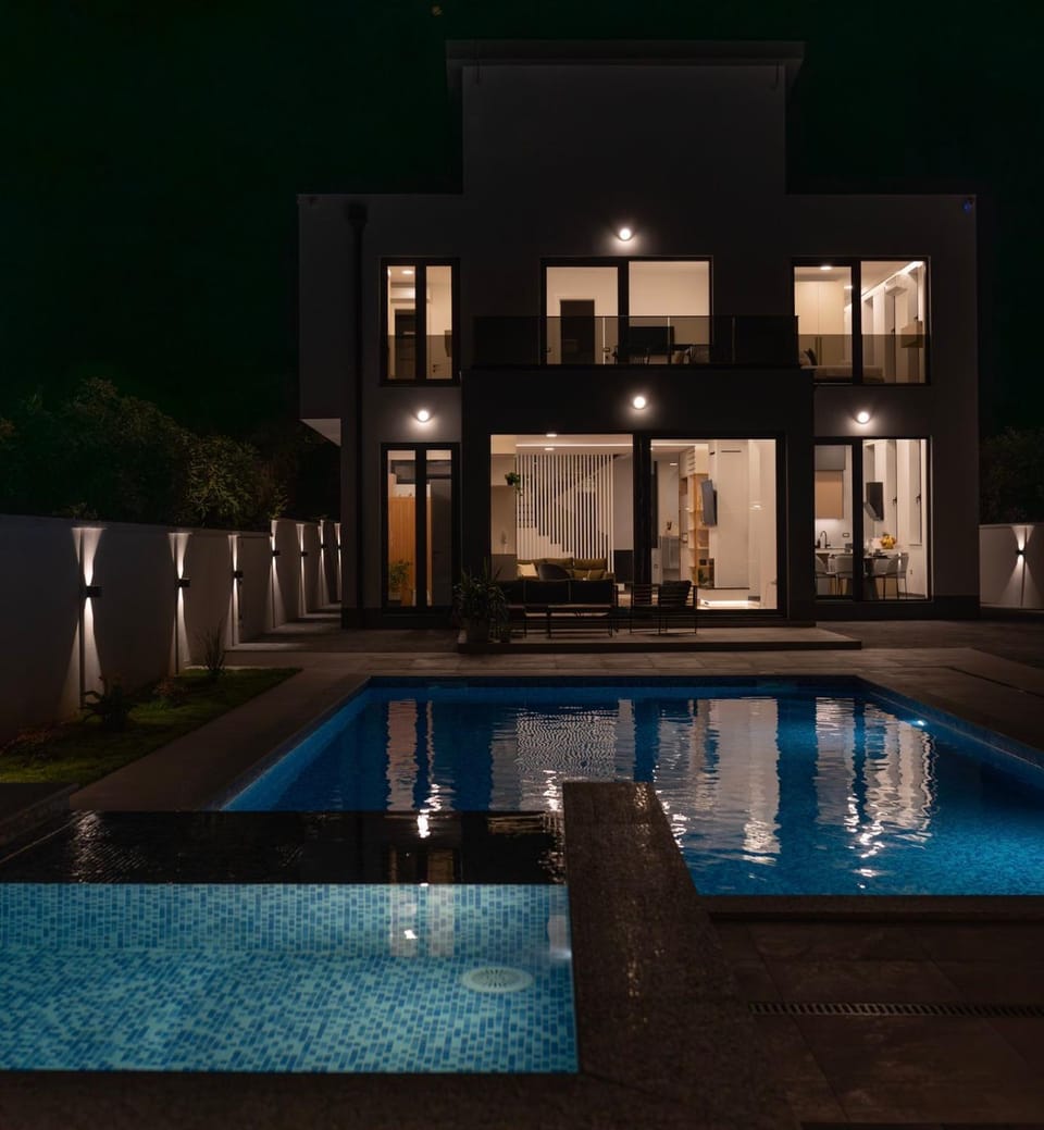 Property building, Night, Pool view, Swimming pool
