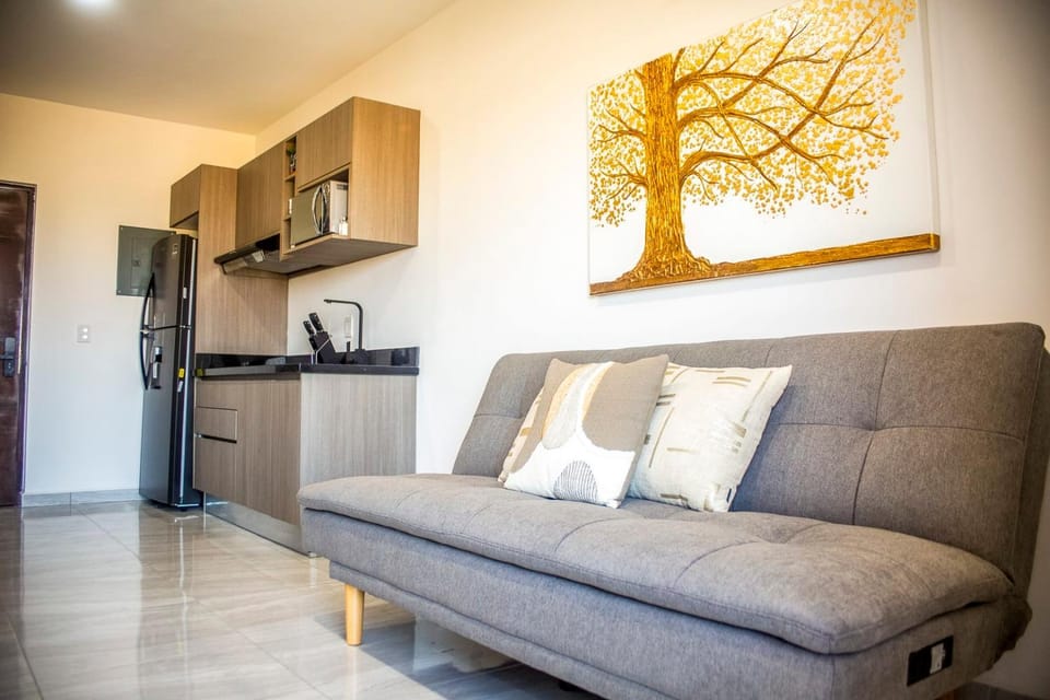 Kitchen or kitchenette, Living room, Seating area