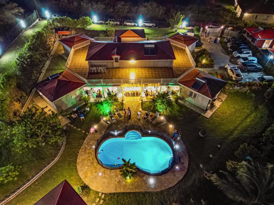 Night, Bird's eye view, Swimming pool, Parking