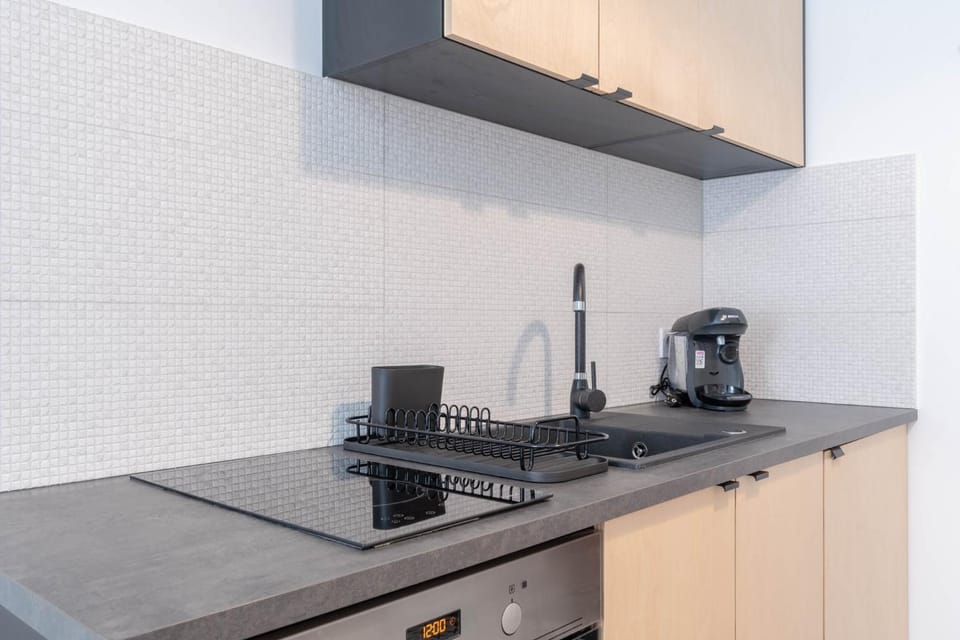 Kitchen or kitchenette, stove