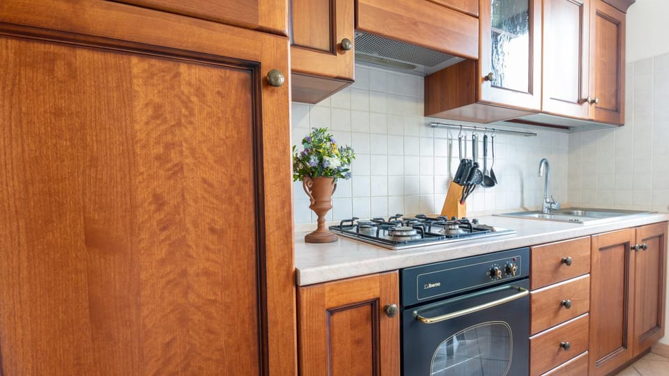 Kitchen or kitchenette, stove