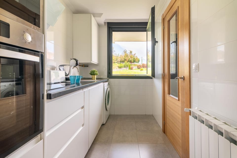 Kitchen or kitchenette, stove