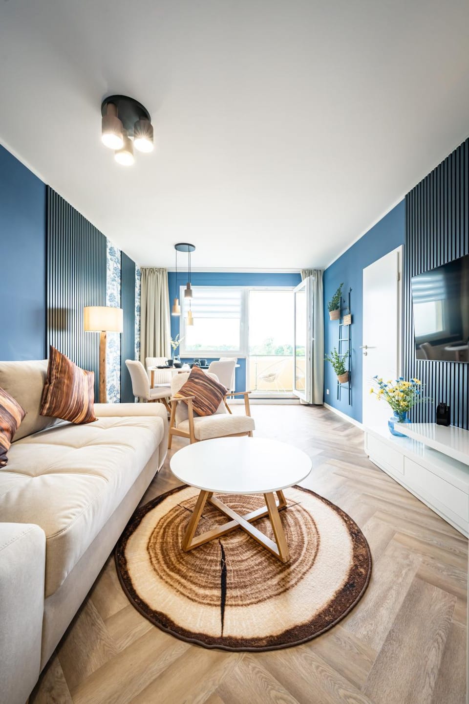 TV and multimedia, View (from property/room), Balcony/Terrace, Living room, Seating area, Dining area, Food, River view