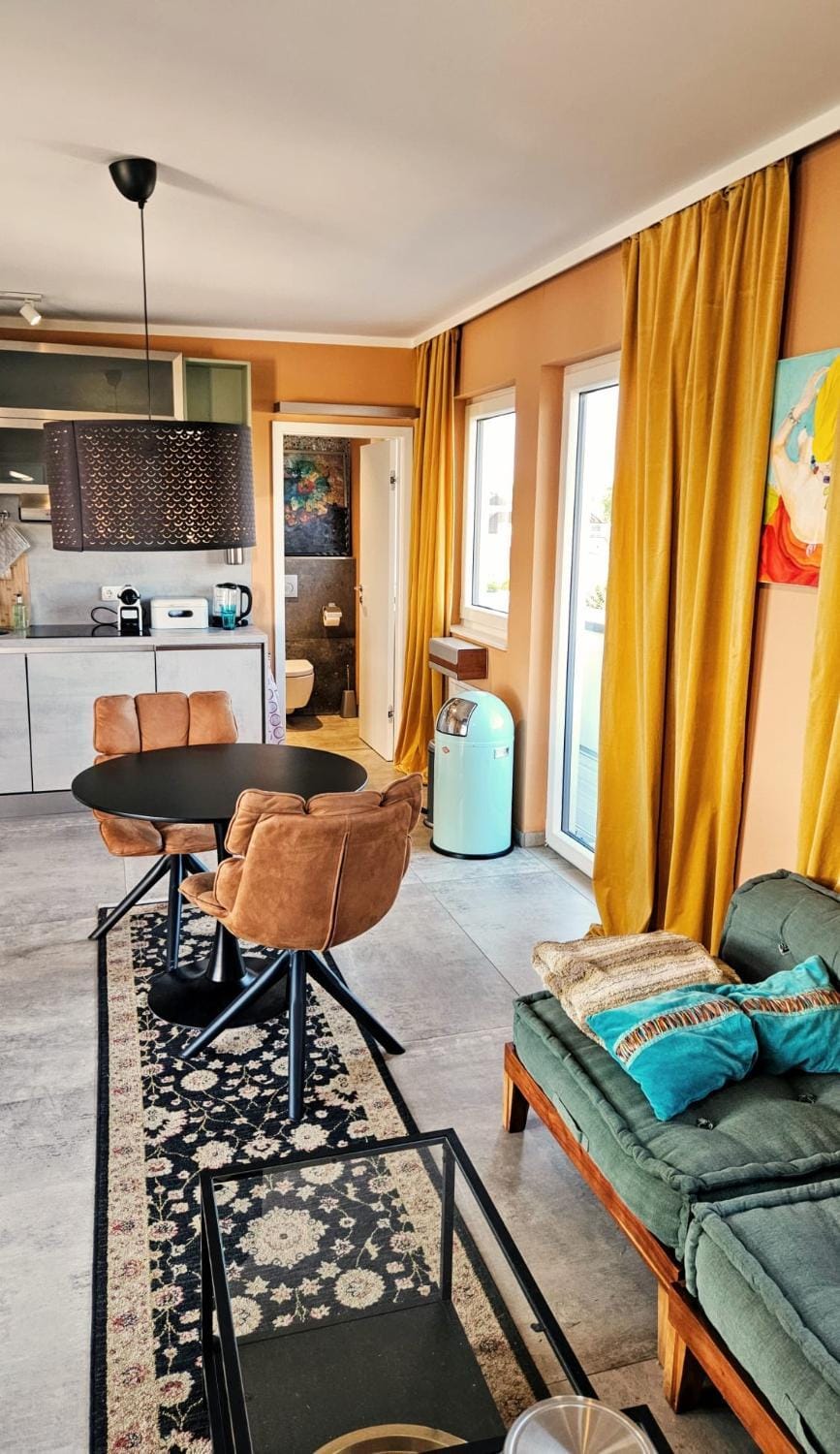 Kitchen or kitchenette, Living room, Seating area