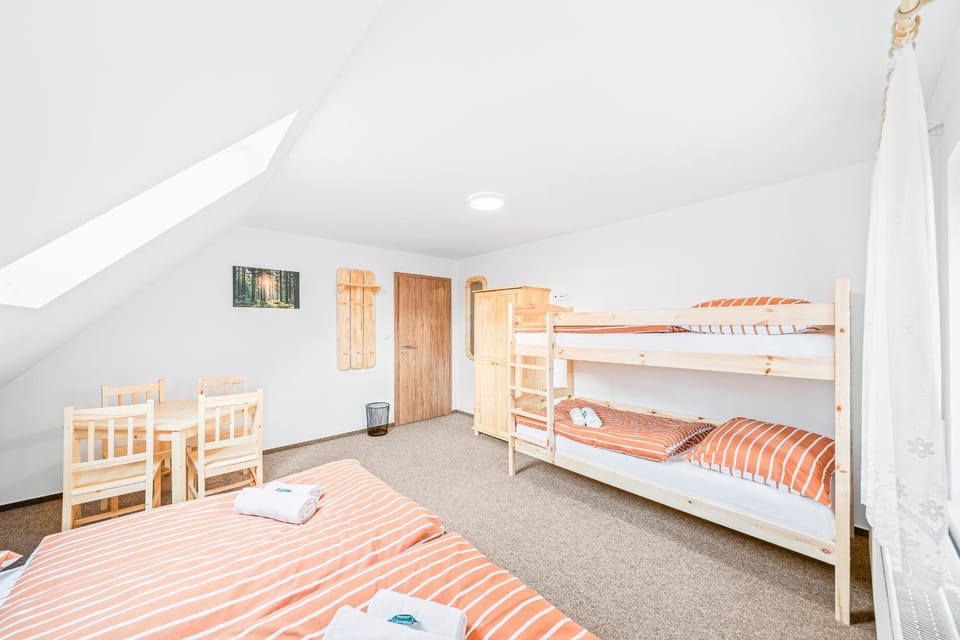 Bed, Photo of the whole room, Bedroom, bunk bed, towels, wardrobe