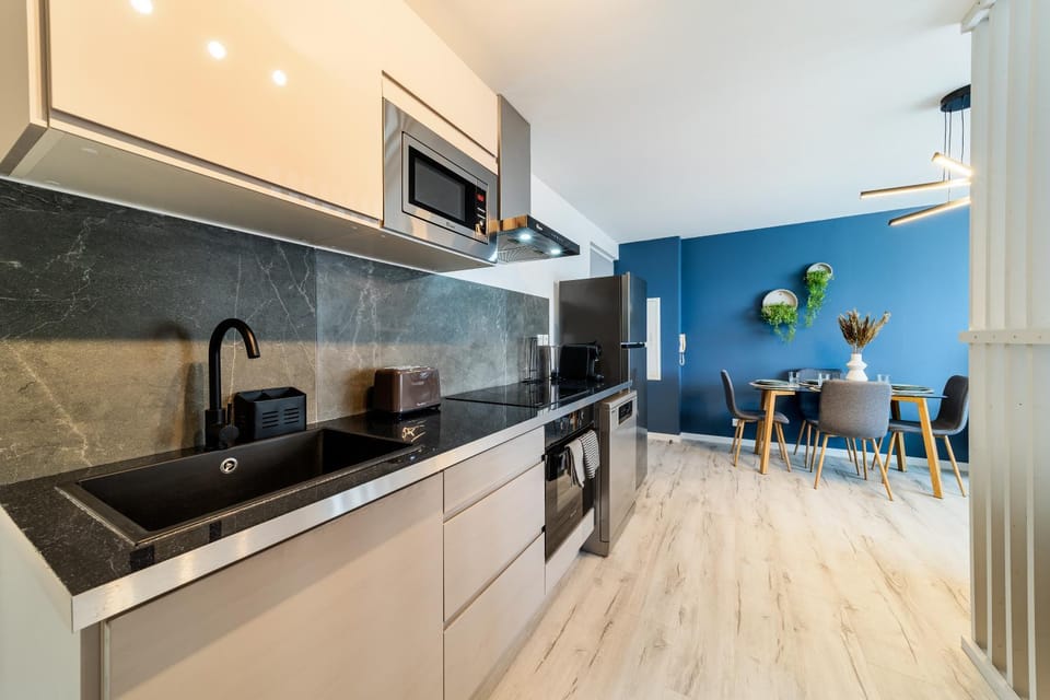 Kitchen or kitchenette, oven, stove, toaster