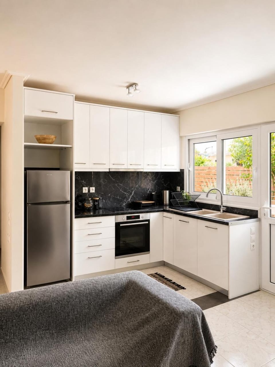 Kitchen or kitchenette, oven, stove