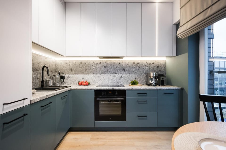 Kitchen or kitchenette, dishwasher, stove