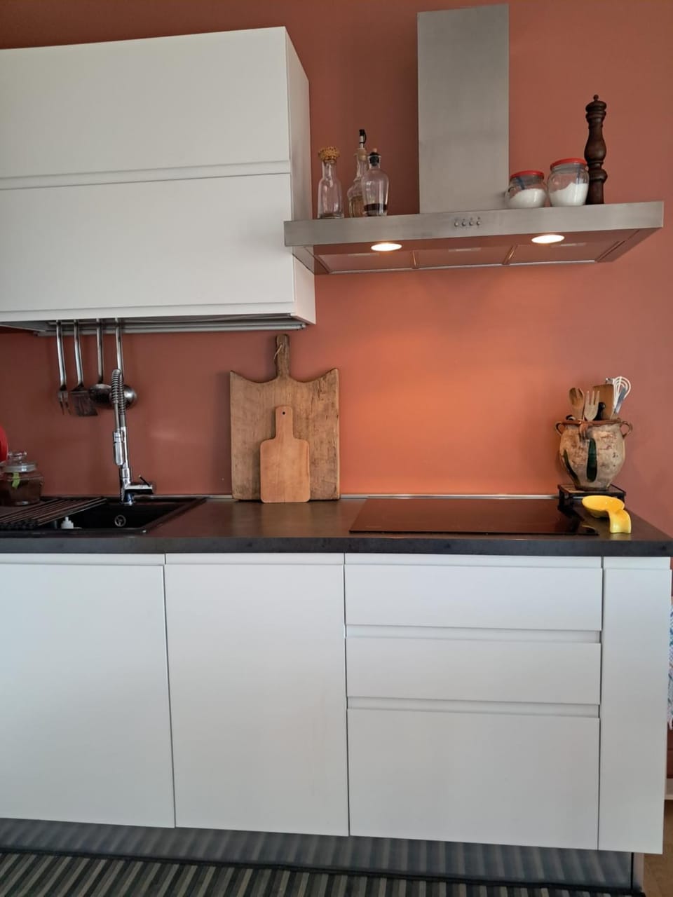 Kitchen or kitchenette, stove