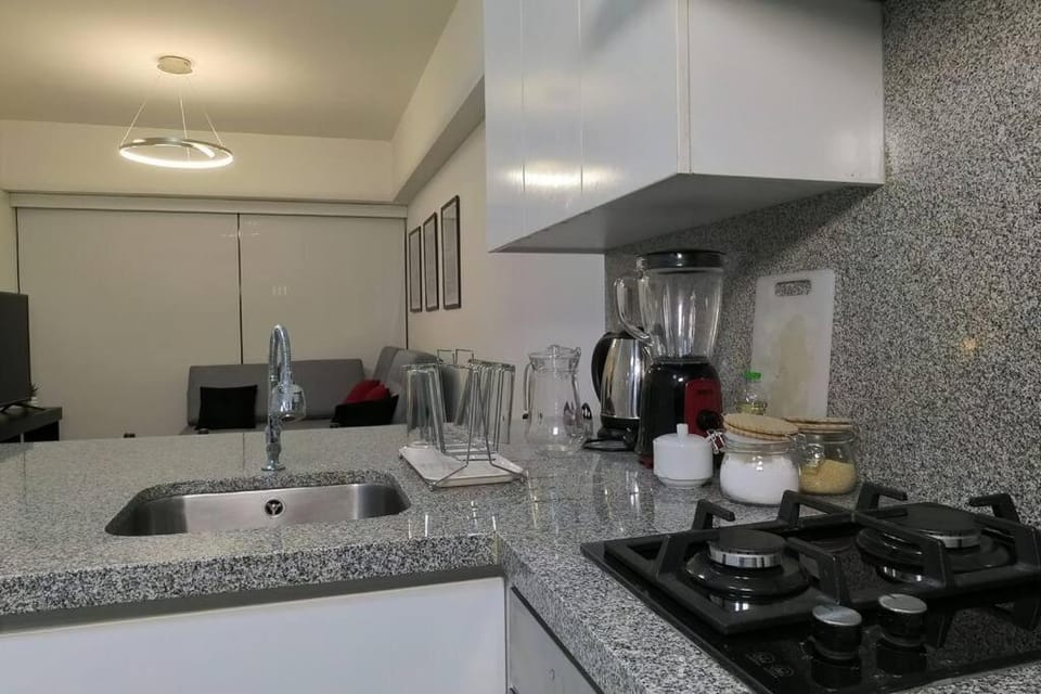 Kitchen or kitchenette, stove