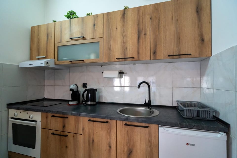 Kitchen or kitchenette, stove