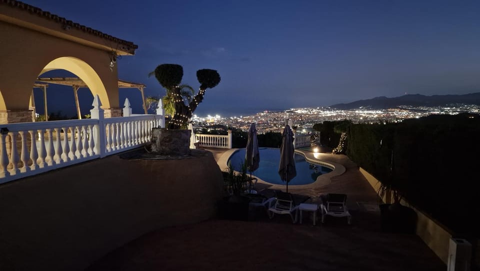 Night, Natural landscape, View (from property/room), Mountain view, Pool view, Swimming pool