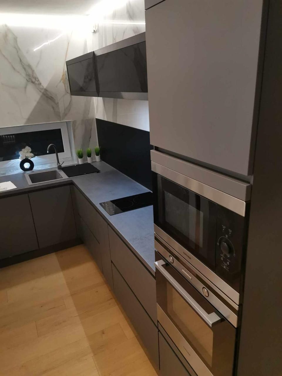 Kitchen or kitchenette, stove