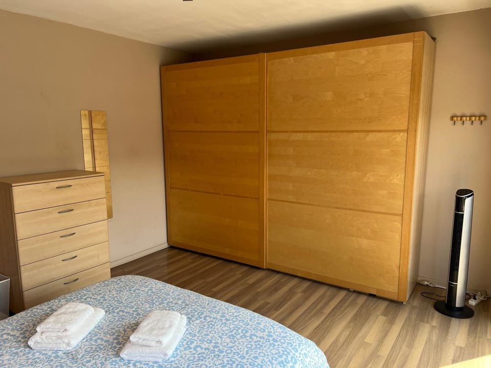Bed, Photo of the whole room, Bedroom, towels, wardrobe