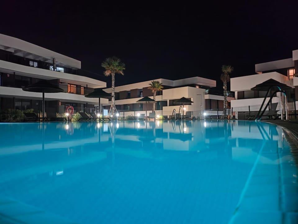Property building, Night, Pool view, Swimming pool