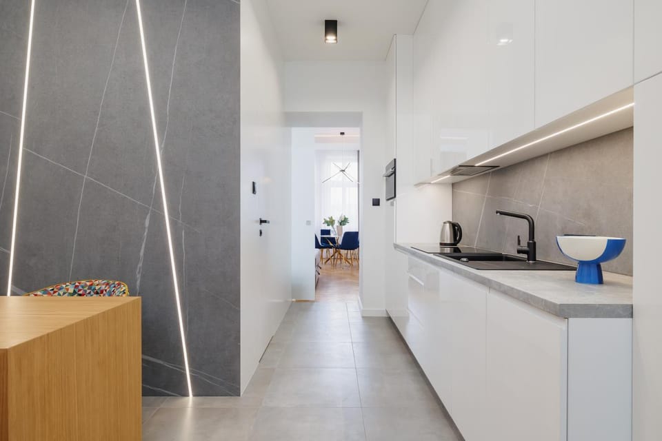 Kitchen or kitchenette, stove