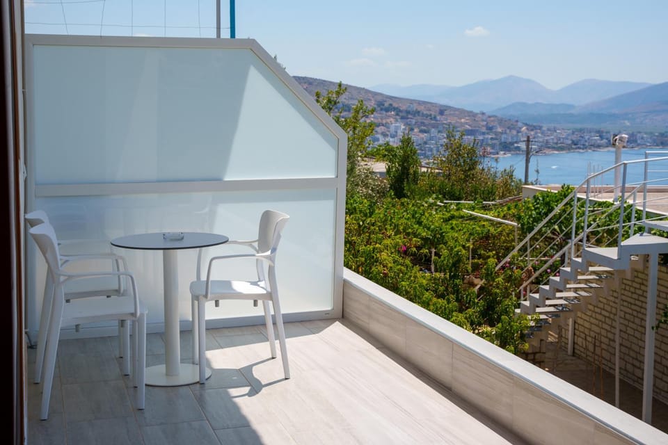 Patio, Spring, Day, Natural landscape, View (from property/room), Balcony/Terrace, Dining area, Mountain view, River view, Sea view