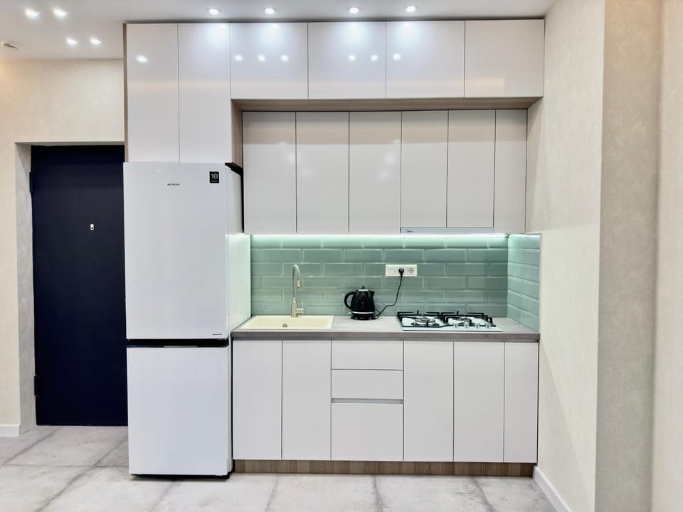 Kitchen or kitchenette, stove