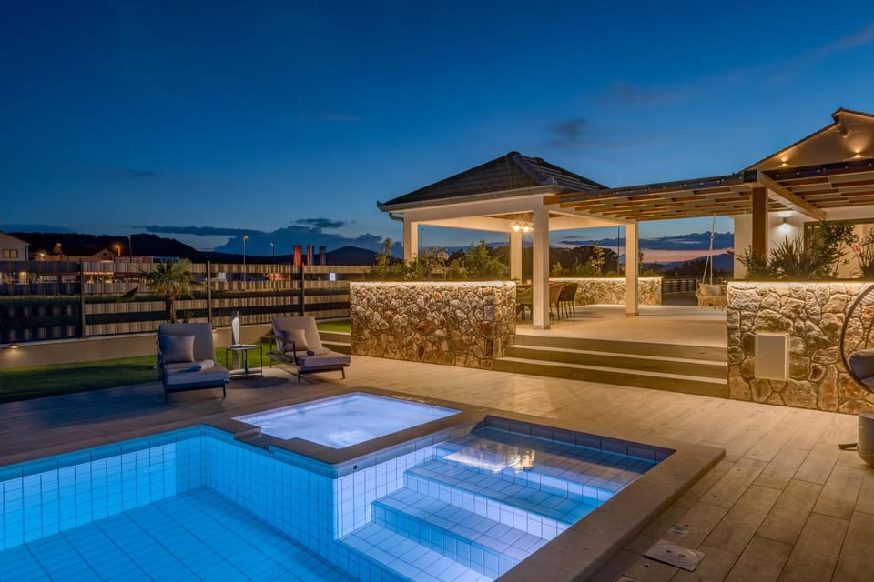 Night, View (from property/room), Pool view, Swimming pool