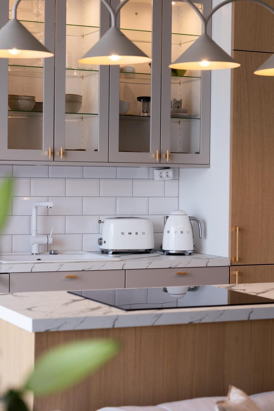 Kitchen or kitchenette, stove