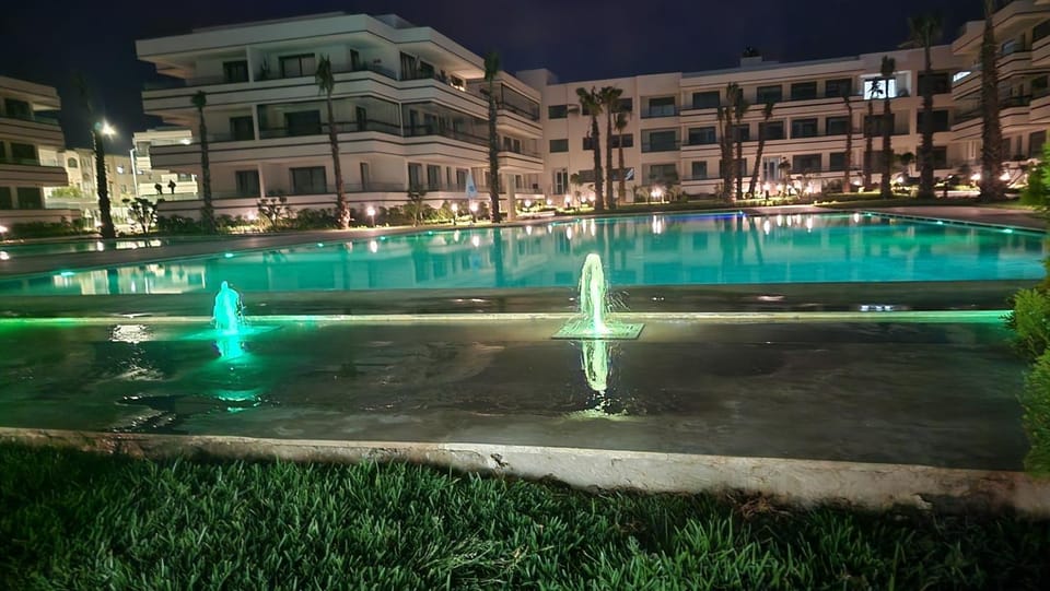 Property building, Night, Pool view, Swimming pool