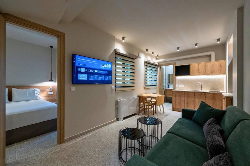 Bed, TV and multimedia, Kitchen or kitchenette, Living room, Photo of the whole room, Seating area, Dining area, Bedroom