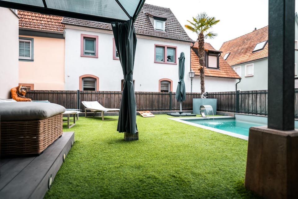 Property building, Living room, Swimming pool