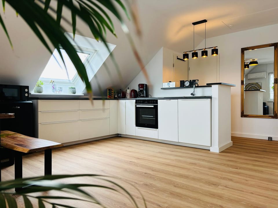 Kitchen or kitchenette, Living room, dishwasher, oven, stove, toaster